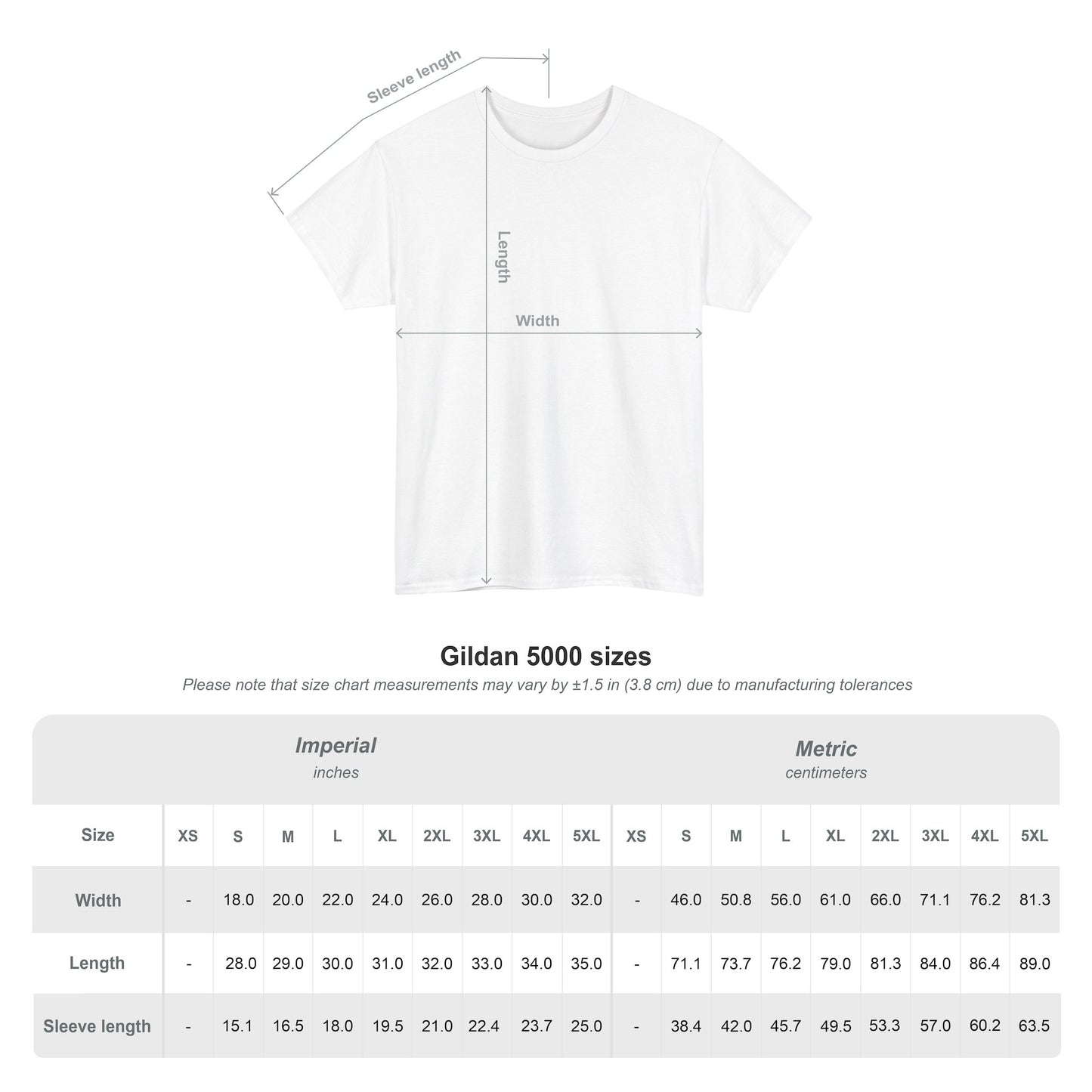 Gildan 5000 Sizes